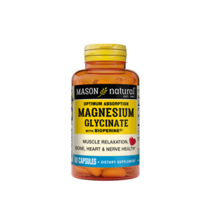 Magnesium Glycinate wBioperine 60 capsules Mason Natural MEILLEURE DISPONIBLE CHEZ GOLD NUTRITION MAROC AU MEILLEUR PRIX à Casablanca, Marrakech, Rabat, Tanger et tout le Maroc.nutritio